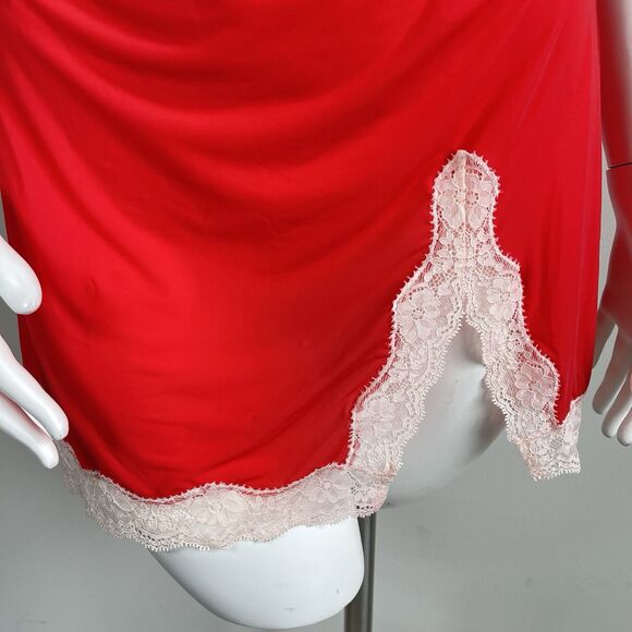 Victoria's Secret Red Padded Underwire 36C Babydoll Chemise Slip Dress Lace Trim - Picture 4 of 15